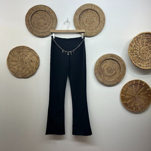 Amazing Vintage Y2K 2000s Street Magic Black Angel Chain Flare Pants Medium - Picture 2 of 7